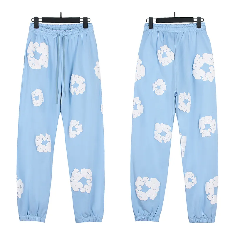 720# P186 Real shot DENIM TEARS main line Kapok foam printed American casual sweatpants Fabric 380g pure cotton terry cloth Color: black gray black-gray red dark green royal blue orange pink light blue carbon gray color blue white purple lake blue code number: S M L XL